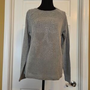Victoria's Secret Pink Womens MEDIUM Bling Skull Gray Lightweight Sweater